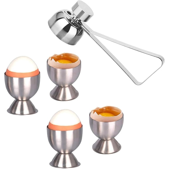 5-Piece Set Egg Cups, Egg Cup, Egg Cups 4, Breakfast Tray Egg Cup Holder, Egg Cup Holder for Raw Or Hard and Soft Boiled, Egg Cup for Soft Boiled Eg (4 Pcs & 1 Egg Opener)
