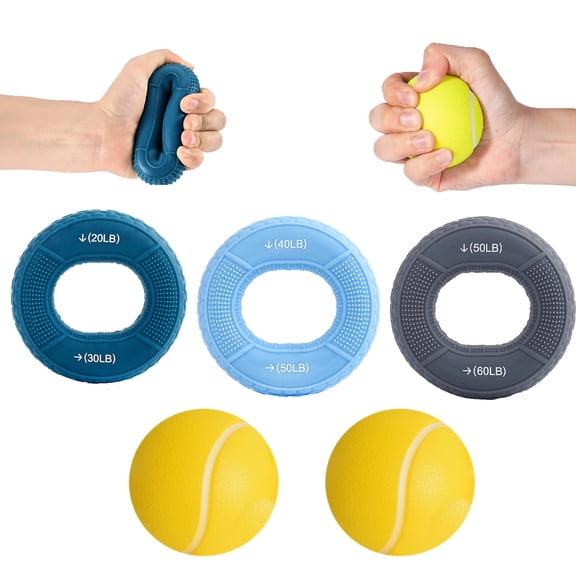 5-Piece Set Grip Strength Trainer, Finger Exerciser, Stress Balls for Adults, Rehab & Strength Training, for Men, Women & Seniors Recovery & Stress Relief