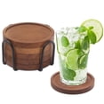 thumbnail image 1 of 5-Piece Set of Natural Wood Beverage Coasters with Storage Holder | Rustic Tabletop Decor for Contemporary Homes, Protective Surface Coverings for Drinks, Perfect for Holiday Gatherings, 1 of 6