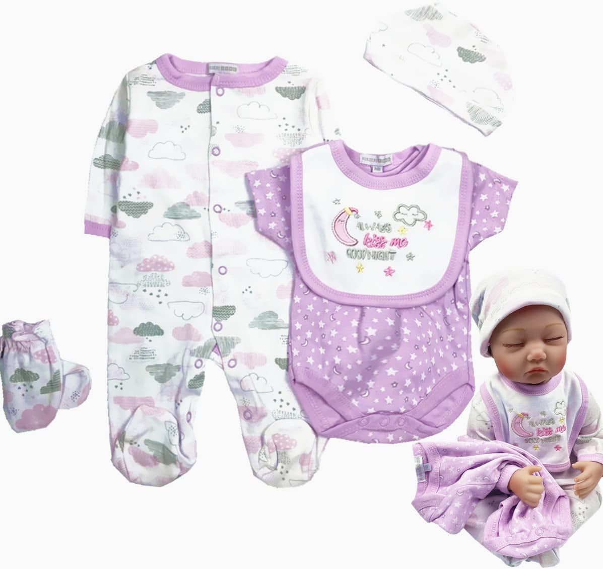 5 Piece Set Reborn Baby Girl Doll Clothes 22 inch Newborn Accesories Outfits for 2022 inch