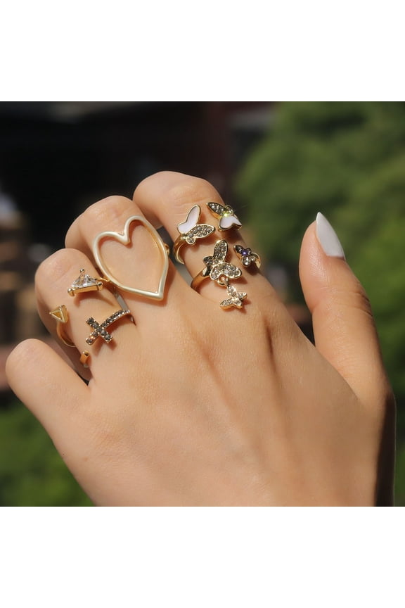 5 Piece Set Star Moon European Style Ring Set with Rhinestone Pearl Boho Accessories Jewelry Gift for Women