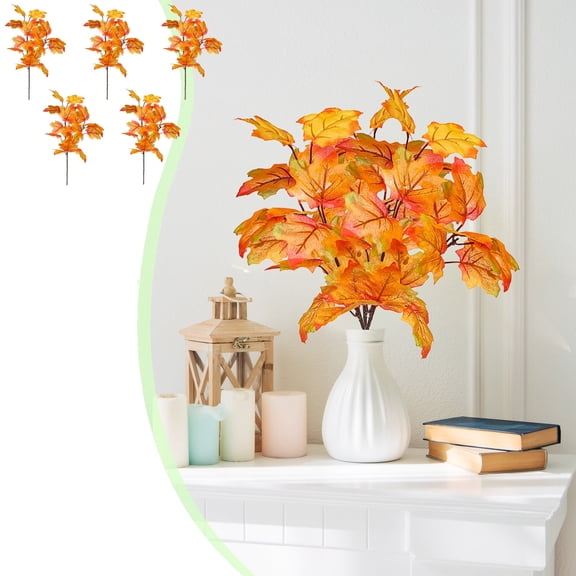 5-Piece Set of Artificial Silk Maple Leaves Branches for Fall Decor, Wedding Bouquet Table Centerpiece, DIY Home Stems, 34cm Length