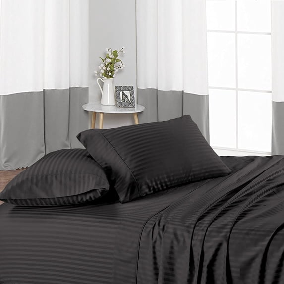 5 Piece Sheet Set for Bed - 12 Inch Deep Pocket - 600 Thread Count - 100% Egyptian Cotton - Extra Soft and Luxury, Easy Care - Dark Gray Stripe, Full XL Size.