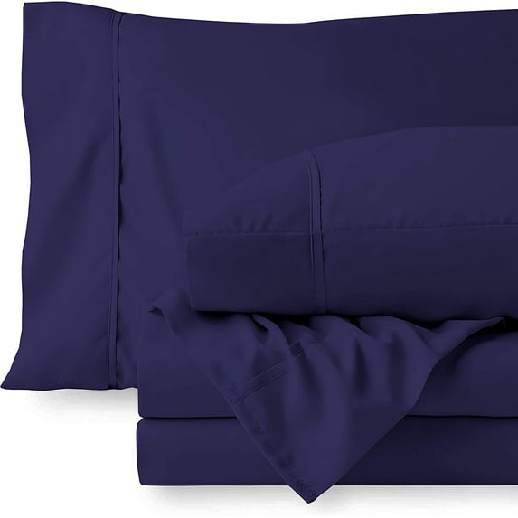 5 Piece Sheet Set for Bed - 12 Inch Deep Pocket - 600 Thread Count - 100% Egyptian Cotton - Extra Soft and Luxury, Easy Care - Navy Blue Solid, Queen Size.
