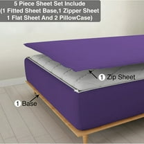 5 Piece Sheet has Zipper Sheet Set, Twin Size 10 Inch Deep Pocket, 800 TC, Solid Purple Color.
