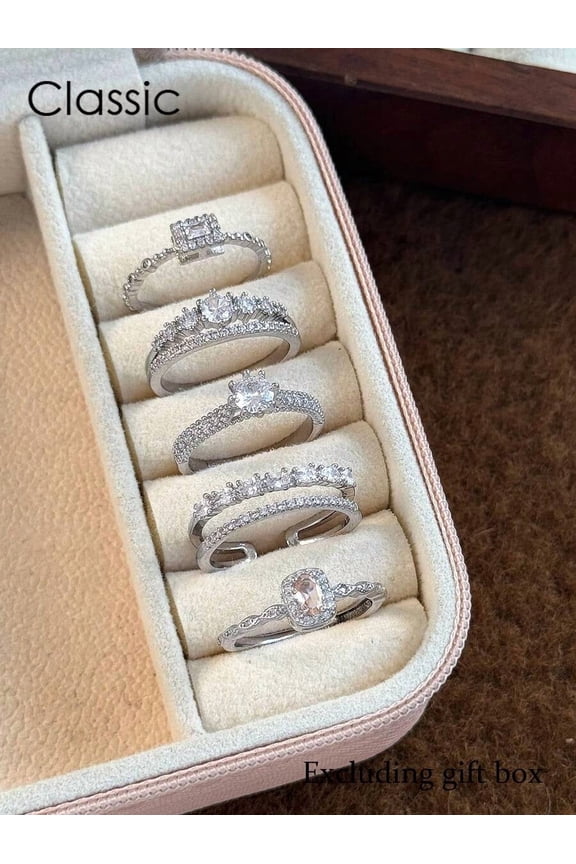 5-Piece Silver-2 Classic Stacking Ring Set With Cubic Zirconia