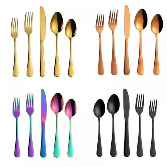 5 Piece Silverware Set, Stainless Steel Flatware Sets, Copper Kitchen Utensil Set Service, Tableware Cutlery Set, Knife Spoons and Forks Set for Home Restaurant(Black)
