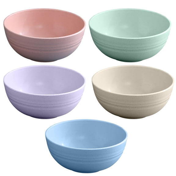 5-Piece Small Plastic Bowls Set - Unbreakable Melamine Soup Noodle Bowls, Non-Slip Durable Fiber Plastic Dish Set for Daily Dining