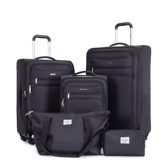 5‑Piece Softside Luggage Set, Expandable Lightweight Travel Suitcase with 360° Spinner Wheels, Black
