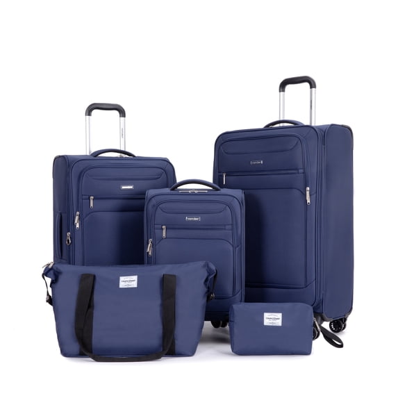 5‑Piece Softside Luggage Set, Expandable Lightweight Travel Suitcase with 360° Spinner Wheels, Blue