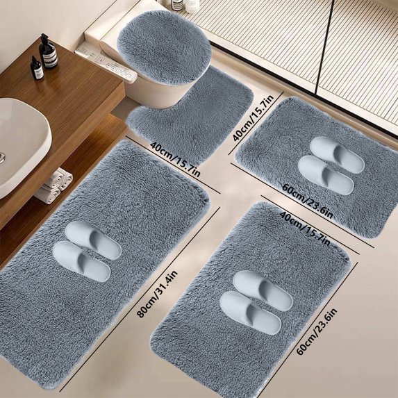 5-Piece Solid Color Bath Mat Set Velvet Fleece Foam Bathroom Rugs Non-Slip Water Absorbent Long Plush Thick Washable Toilet Mats Modern Home Decor Trending Picks Under Budget