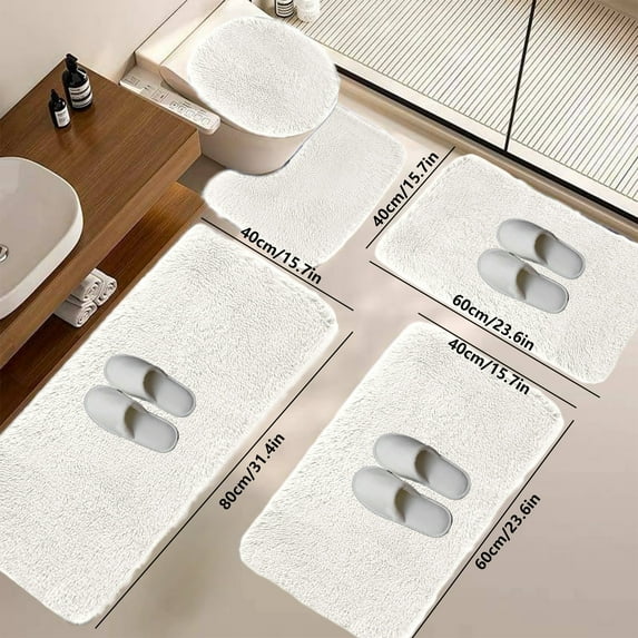 5-Piece Solid Color Bath Mat Set Velvet Fleece Foam Bathroom Rugs Non-Slip Water Absorbent Long Plush Thick Washable Toilet Mats Modern Home Decor Trending Picks Under Budget