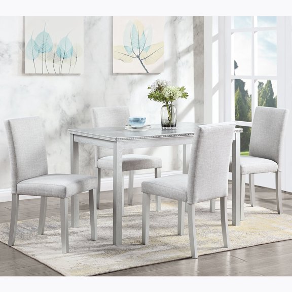 5-Piece Solid Wood Dining Ensemble | Ideal for Family Meals | Wear-Resistant Tabletop | Wide and Spacious Chairs