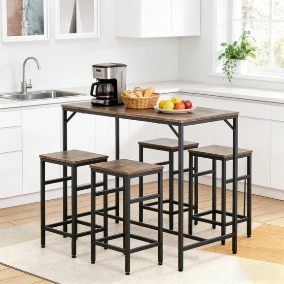 5-Piece Space-Saving Dining Table Set for 4, Metal Table with 4 Stools