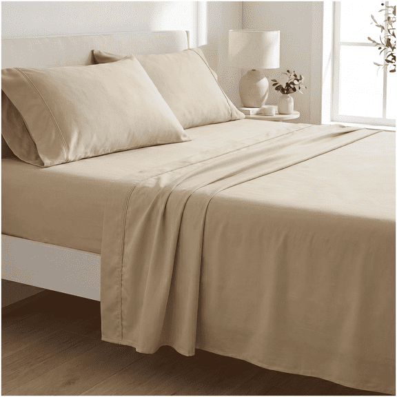 5-Piece Split California King Bamboo Rayon Sheet Set, Khaki, for Bedroom Bedding