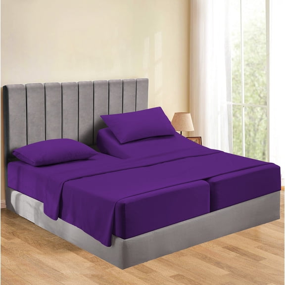 5-Piece Split California King Sheet Set for Adjustable Bed – 400 Thread Count, Soft & Durable 100% Egyptian Cotton, Purple Stripe Pattern, Fits Up to 18-Inch Deep Pockets