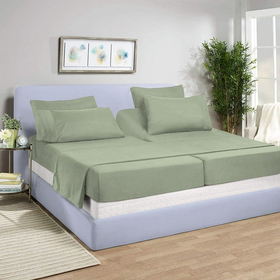 5 Piece Split California King Sheet Set for Adjustable Beds 800 Thread Count 100% Egyptian Cotton Split California King Sheet Set, 24 Inch Deep Pocket, Light Sage Solid