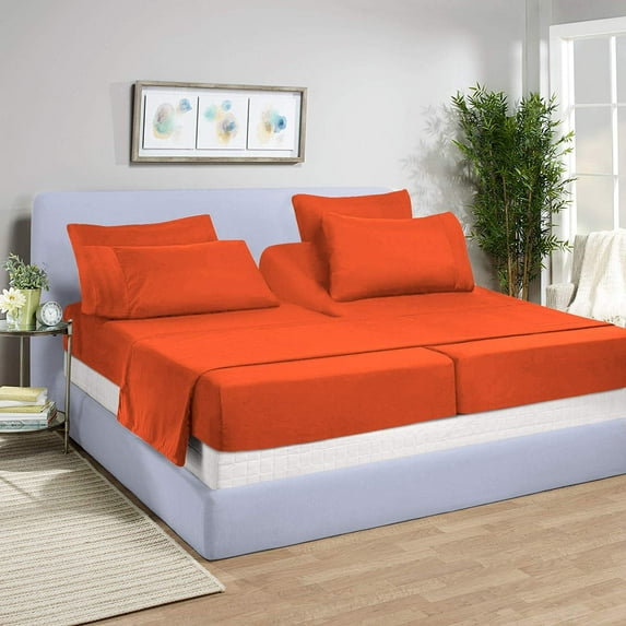 5 Piece Split California King Sheet Set for Adjustable Beds 800 Thread Count 100% Egyptian Cotton Split California King Sheet Set, 10 Inch Deep Pocket, Orange Solid