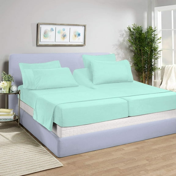 5 Piece Split California King Sheet Set for Adjustable Beds 800 Thread Count 100% Egyptian Cotton Split California King Sheet Set, 14 Inch Deep Pocket, Aqua Blue Solid