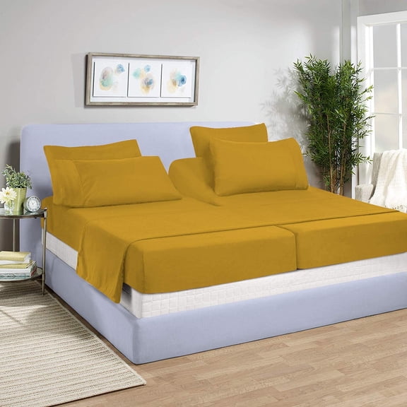 5 Piece Split California King Sheet Set for Adjustable Beds 800 Thread Count 100% Egyptian Cotton Split California King Sheet Set, 14 Inch Deep Pocket, Gold Solid