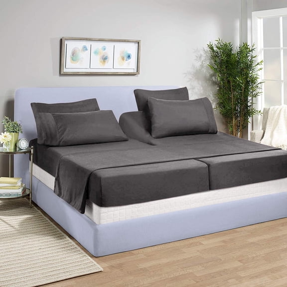 5 Piece Split California King Sheet Set for Adjustable Beds 800 Thread Count 100% Egyptian Cotton Split California King Sheet Set, 8 Inch Deep Pocket, Dark Grey Solid