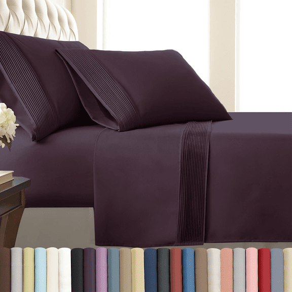5-Piece Split King Microfiber Sheet Set, Purple, 21" Extra Deep Pockets, Hotel Style Bedding with 2 Pillowcases for Bedroom