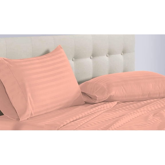 5 Piece Split King Sheet Set For Adjustable Beds 100% Egyptian Cotton 800 Thread Count Split King Sheet Set, 10 Inch Deep Pocket, Peach Stripe