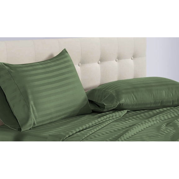 5 Piece Split King Sheet Set For Adjustable Beds 100% Egyptian Cotton 800 Thread Count Split King Sheet Set, 14 Inch Deep Pocket, Moss Stripe