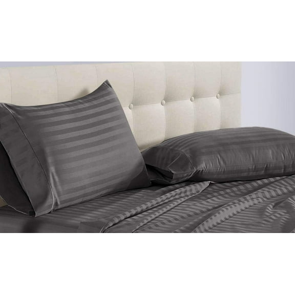 5 Piece Split King Sheet Set For Adjustable Beds 100% Egyptian Cotton 800 Thread Count Split King Sheet Set, 21 Inch Deep Pocket, Dark Grey Stripe