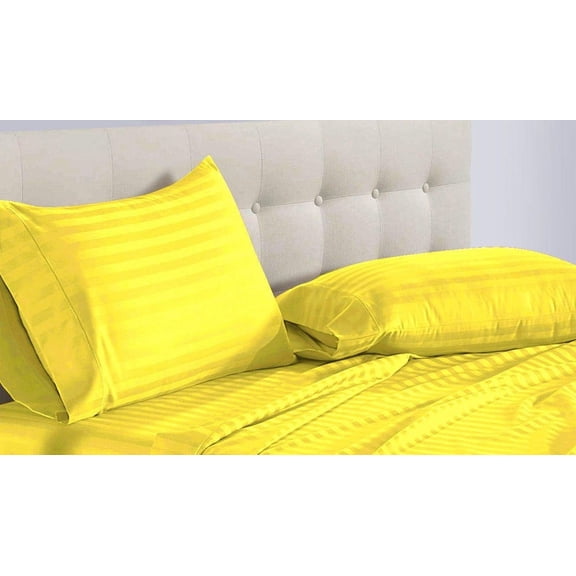 5 Piece Split King Sheet Set For Adjustable Beds 100% Egyptian Cotton 800 Thread Count Split King Sheet Set, 8 Inch Deep Pocket, Yellow Stripe