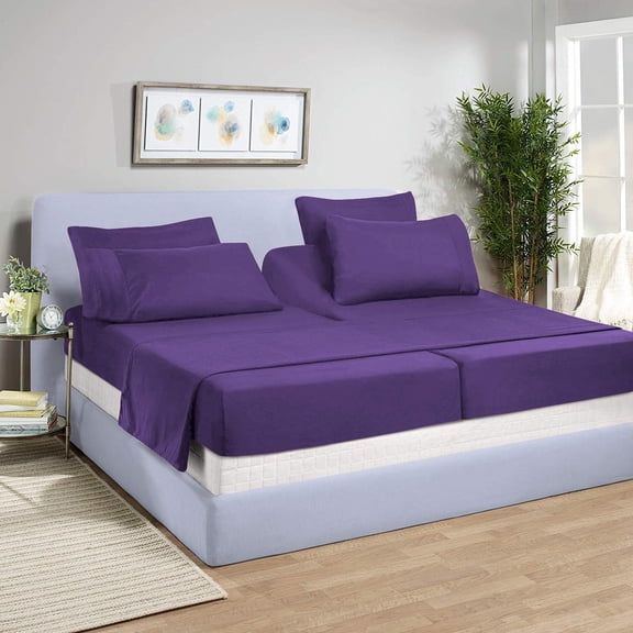 5 Piece Split King Sheet Set for Adjustable Beds 800 Thread Count 100% Egyptian Cotton Split King Sheet Set, 12 Inch Deep Pocket, Purple Solid