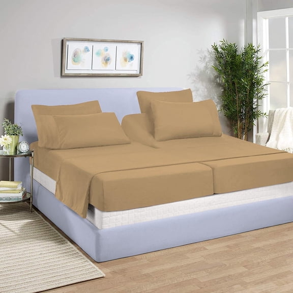 5 Piece Split King Sheet Set for Adjustable Beds 800 Thread Count 100% Egyptian Cotton Split King Sheet Set, 12 Inch Deep Pocket, Taupe Solid