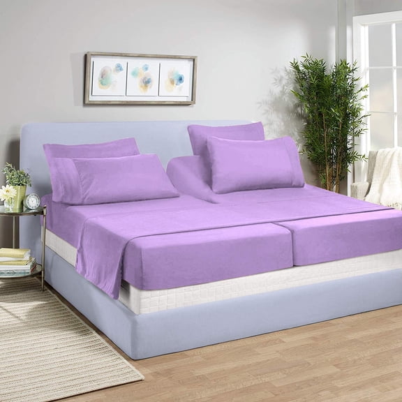 5 Piece Split King Sheet Set for Adjustable Beds 800 Thread Count 100% Egyptian Cotton Split King Sheet Set, 14 Inch Deep Pocket, Lillac Solid
