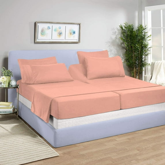 5 Piece Split King Sheet Set for Adjustable Beds 800 Thread Count 100% Egyptian Cotton Split King Sheet Set, 15 Inch Deep Pocket, Peach Solid