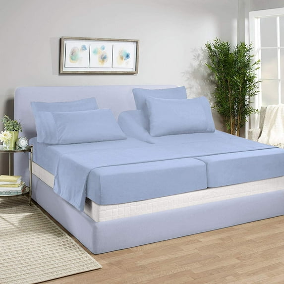 5 Piece Split King Sheet Set for Adjustable Beds 800 Thread Count 100% Egyptian Cotton Split King Sheet Set, 21 Inch Deep Pocket, Light Blue Solid
