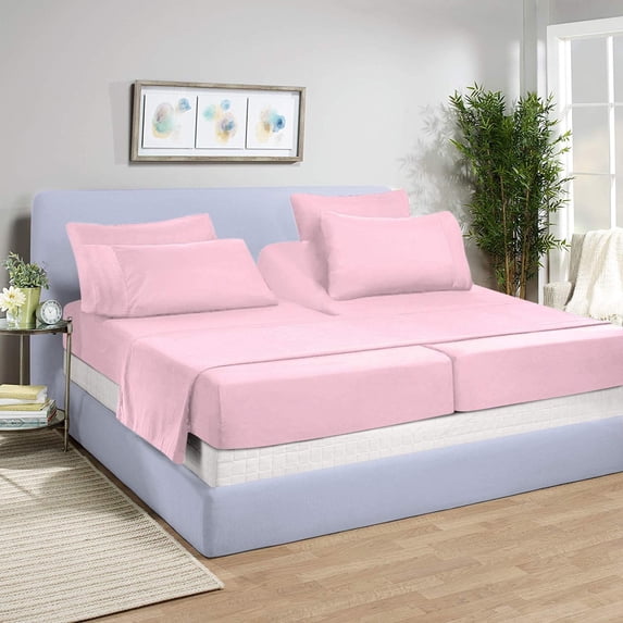 5 Piece Split King Sheet Set for Adjustable Beds 800 Thread Count 100% Egyptian Cotton Split King Sheet Set, 26 Inch Deep Pocket, Light Pink Solid