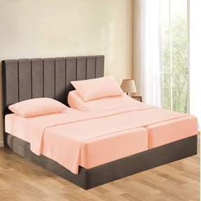 5-Piece Split Queen Sheet Set, 800 Thread Count, 100% Egyptian Cotton, Color Peach Stripe Pattern, Fits 16-Inch Deep Mattresses