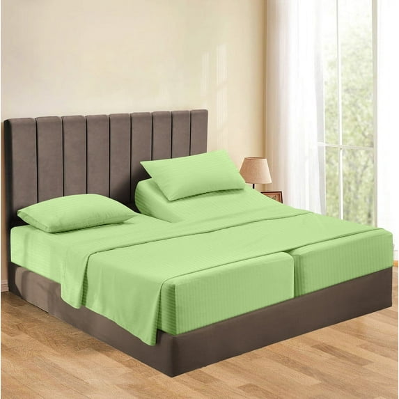 5-Piece Split Queen Sheet Set, 800 Thread Count, 100% Egyptian Cotton, Color Sage Stripe Pattern, Fits 16-Inch Deep Mattresses