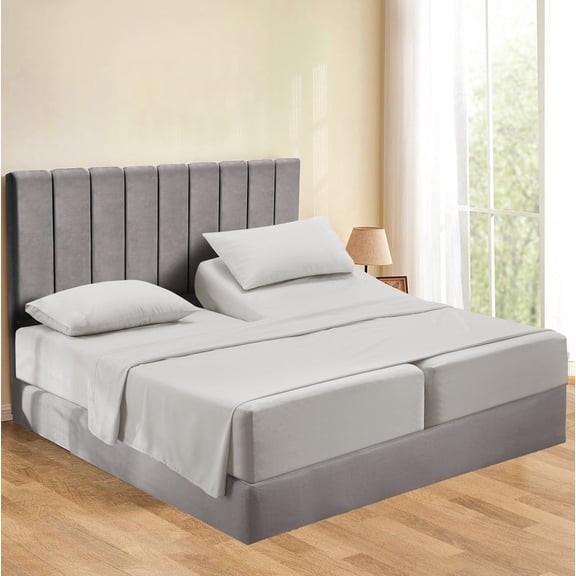 5-Piece Split Queen Sheet Set for Adjustable Bed – 400 Thread Count, Soft & Durable 100% Egyptian Cotton, Silver Gray Stripe Pattern, Fits Up to 15-Inch Deep Pockets