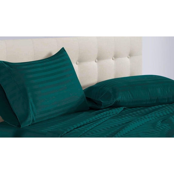 5 Piece Split Queen Sheet Set For Adjustable Beds 100% Egyptian Cotton 800 Thread Count Split Queen Sheet Set, 14 Inch Deep Pocket, Teal Stripe