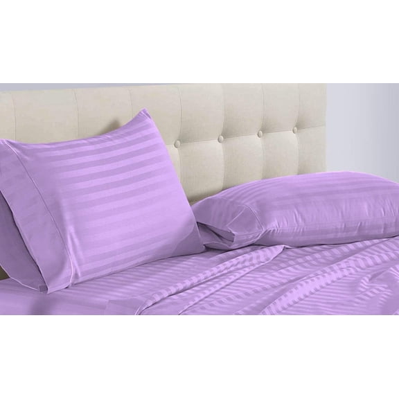 5 Piece Split Queen Sheet Set For Adjustable Beds 100% Egyptian Cotton 800 Thread Count Split Queen Sheet Set, 26 Inch Deep Pocket, Lillac Stripe