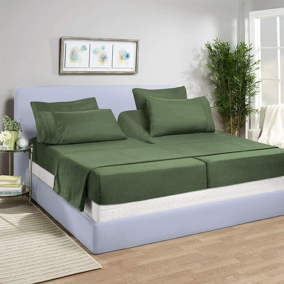 5 Piece Split Queen Sheet Set for Adjustable Beds 800 Thread Count 100% Egyptian Cotton Split Queen Sheet Set, 24 Inch Deep Pocket, Moss Solid