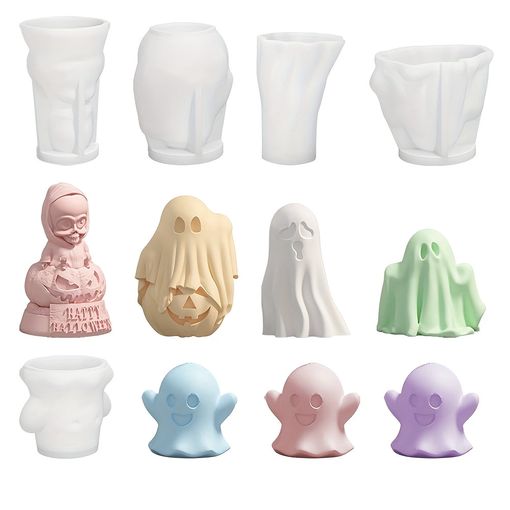 5-Piece Spooky Ghost Candle Mold Set DIY Pumpkin Zombie Plaster Epoxy Resin Silicone Molds Unique Artistic Handcrafted Resin Materials Halloween Party Decorations, Furniture Ornaments & Accessories