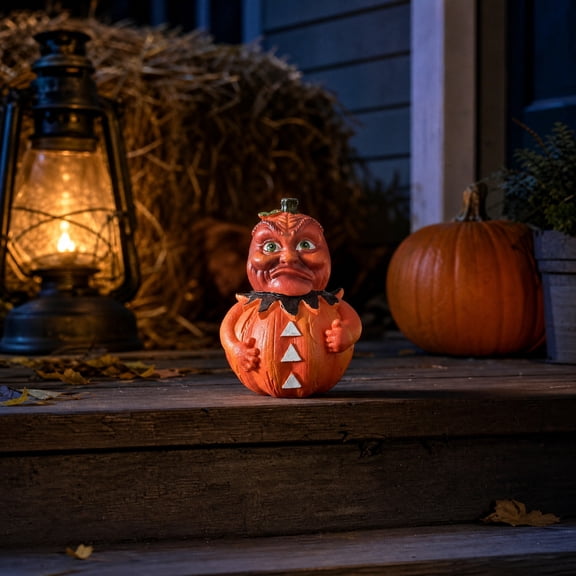 5-Piece Spooky Human Face Pumpkin Ornaments - Gothic Resin Halloween Decor for Home, Parties, and Witch-Themed Gatherings
