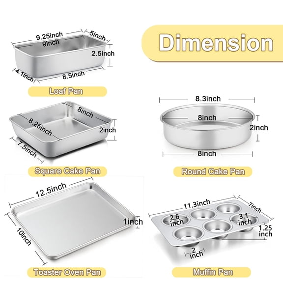 5-Piece Stainless Steel Bakeware Set for Toaster Oven Baking Roasting