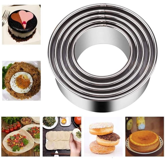 5-Piece Stainless Steel Biscuit Cutter Set, Round Cookie Cutters for Pancakes, Dumplings and Muffins
