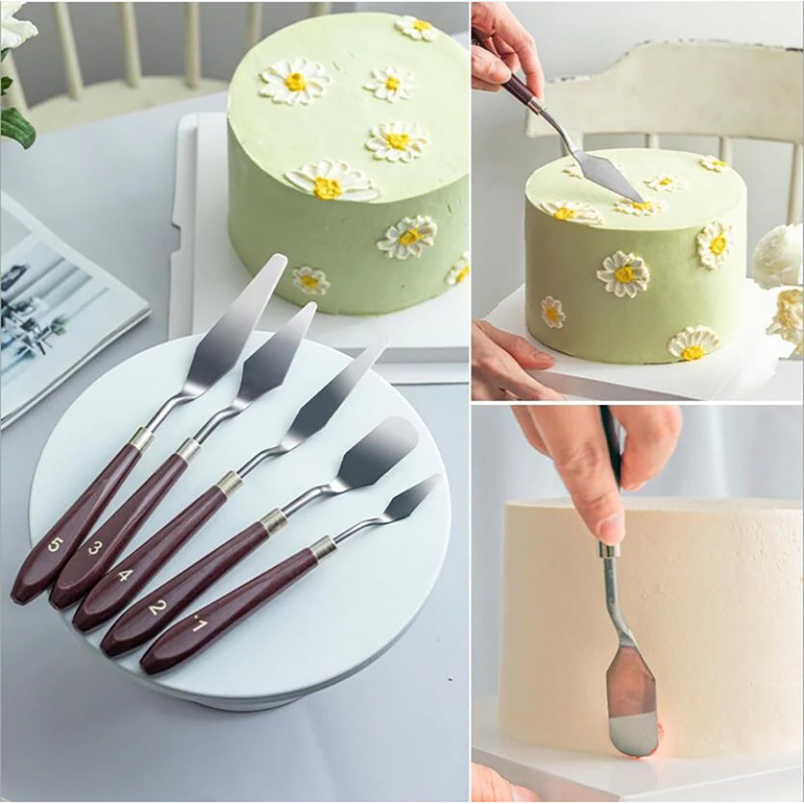 5 Piece Stainless Steel Cake Buttercream Icing Spatula, Baking Tools,  Mixing Spatula Set, Oil Paint Toning Decorating Spatula, Grilling Spatula 