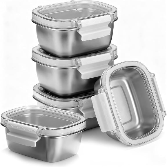 5 Piece Stainless Steel Containers with Lids, 8.5oz Food Storage Containers Leakproof Lunch Small Snack Boxes, Reusable Meal Prep Containers Suitable for Dips, Condiments, Snacks