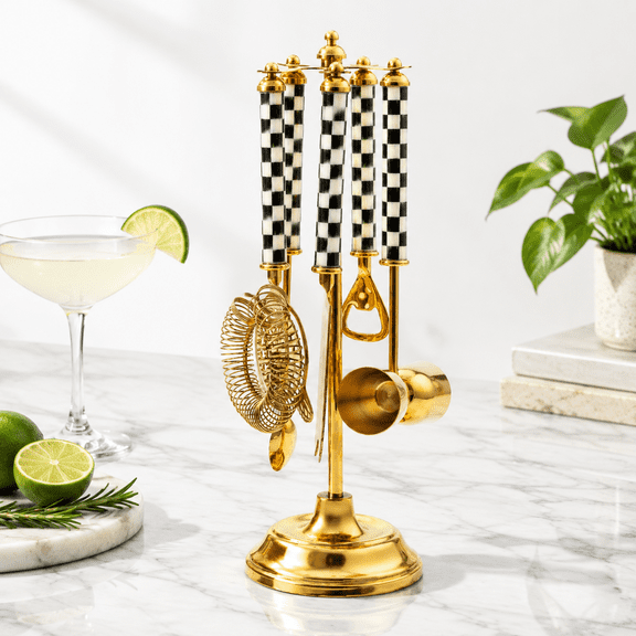 5-Piece Stainless Steel Courtly Check Bar Tool Set with Storage Stand