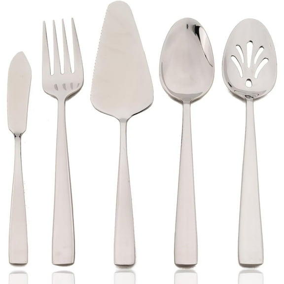 5-Piece Stainless Steel Flatware Hostess Set, Glossy Handle, Mirror Polished, for Buffet or Party